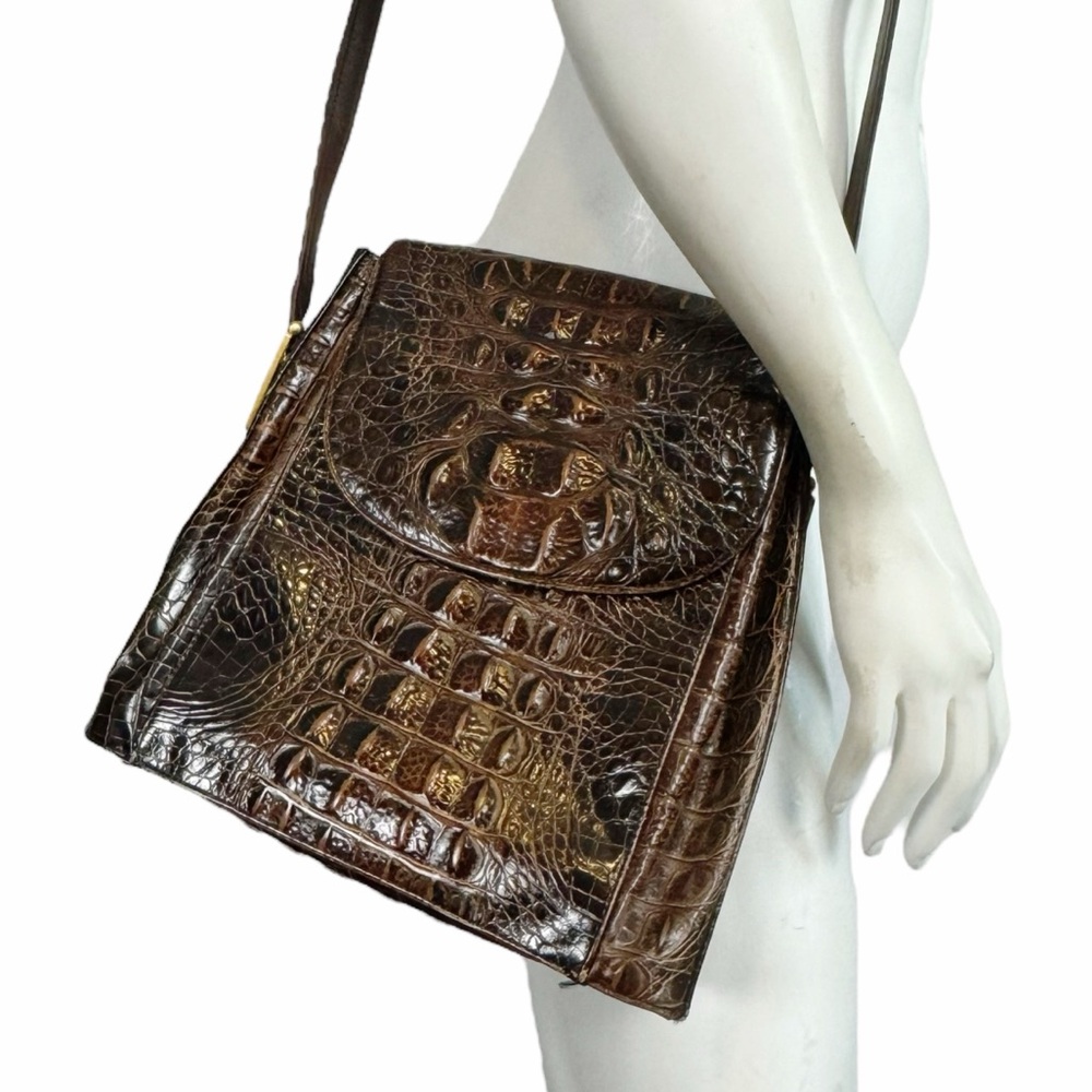 VINTAGE 90’s Y2K Sondra Roberts Brown Crocodile Embossed Leather Crossbody Bag